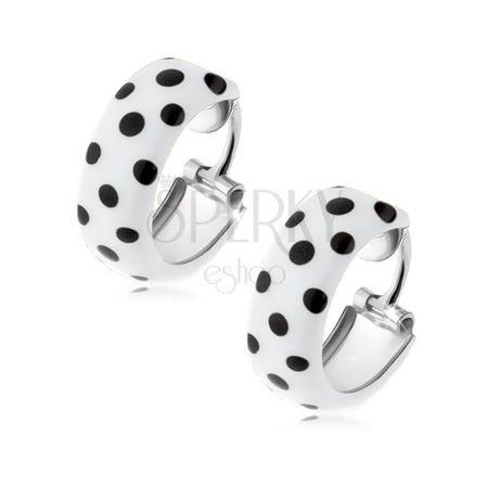 Earrings made of 925 silver, hoop, white glaze with black polka dots | Jewellery Eshop EU