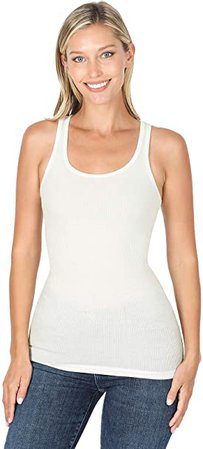 Zenana Stretchy Ribbed Knit Racerback Tank TOP Ivory at Amazon Women’s Clothing store