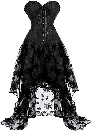 *clipped by @luci-her* Women Corset Dress Renaissance Masquerade Dresses Steampunk Corset Cosplay Costumes for Saloon Girl Black Small: Clothing