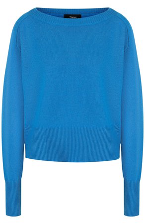 Женский синий кашемировый пуловер с вырезом-лодочка THEORY — купить за 38300 руб. в интернет-магазине ЦУМ, арт. H0818703