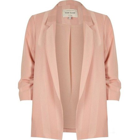 Women's Blush Pink Stripe Ruched Sleeve Blazer
