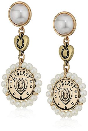 Amazon.com: Betsey Johnson Pearl Double Drop Earrings: Clothing
