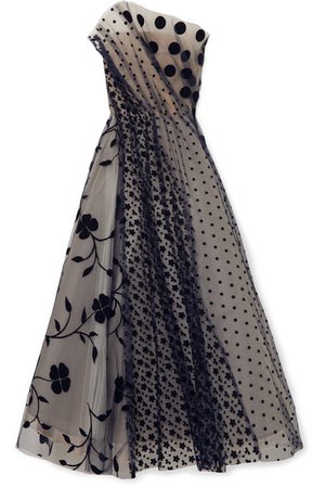 Oscar de la Renta | Strapless pleated flocked tulle gown | NET-A-PORTER.COM