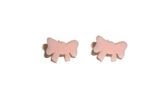 Pink Bow Stud Earrings Cute Laser Cut Studs Pale Pink Kawaii | Etsy