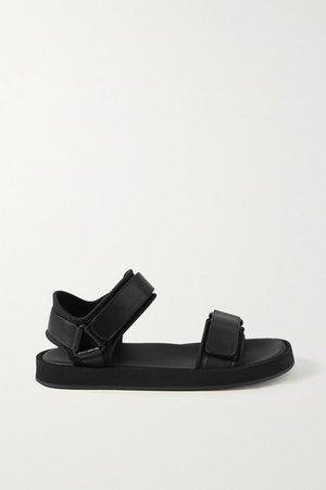Hook And Loop Leather And Neoprene Sandals - Black