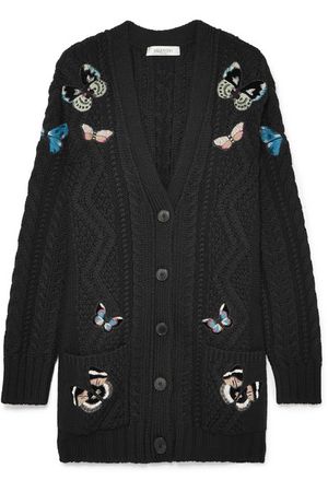 Valentino | Appliquéd cable-knit wool cardigan | NET-A-PORTER.COM
