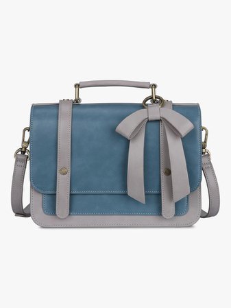 ECOSUSI Women's Vintage Small PU Leather Briefcase blue | Detachable Bow