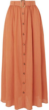 Belted Plissé-cotton Maxi Skirt - Orange