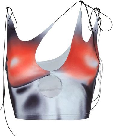 CAPE CLIQUE Womens Sexy Sleeveless Tie Dye Crop Top Spaghetti Straps Body Print Hollow Out Y2K Tie Dye Cami Tank Top Grey Small at Amazon Women’s Clothing store