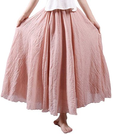 Asher Women's Bohemian Style Elastic Waist Band Cotton Linen Long Maxi Skirt Dress (95CM, Beige) at Amazon Women’s Clothing store