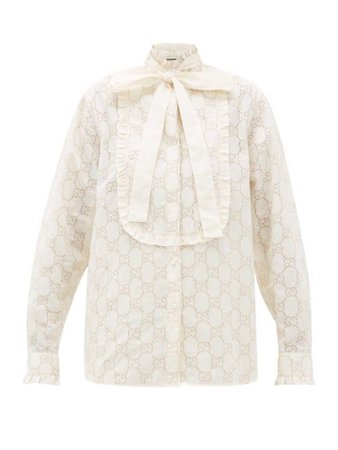 Gucci Brocade-Anglaise Cotton Blend Shirt