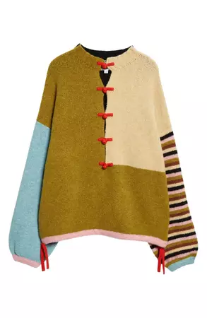 YanYan Charlie Wah Colorblock Wool Blend Funnel Neck Sweater | Nordstrom