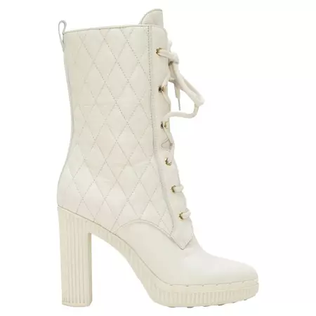 Tod's White Quilted Leather Mid-Calf Boots For Sale at 1stDibs