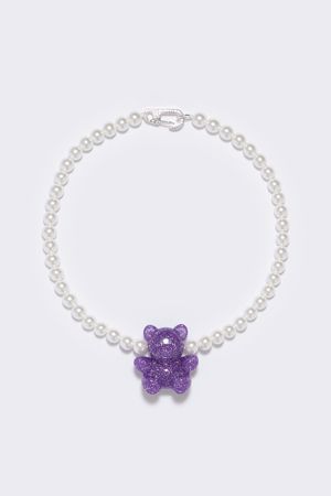 Purple bear pearl necklace