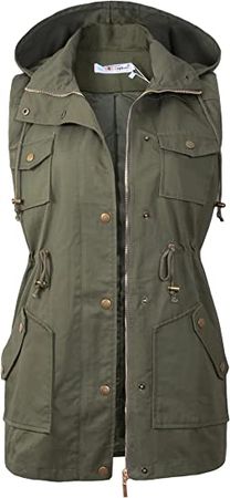 BBX Lephsnt Womens Utility Vest Drawstring Waist Military Sleeveless Jacket