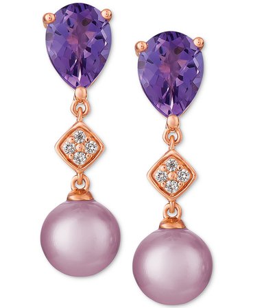 Le Vian 14k Rose Gold Cultured Freshwater Ultraviolet Pearl, Grape Amethyst, & Diamond Accent Drop Earrings