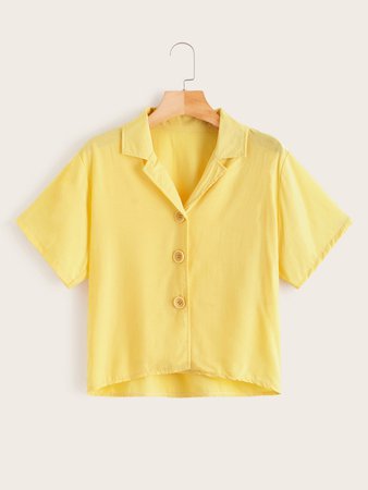 Notched Collar High Low Solid Blouse | ROMWE