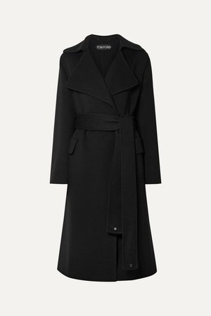 TOM FORD | Belted leather-trimmed cashmere coat | NET-A-PORTER.COM