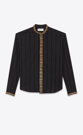 Saint Laurent ‎Cotton Bayadere Stripe Shirt With Star And Mirror Embroidery ‎ | YSL.com