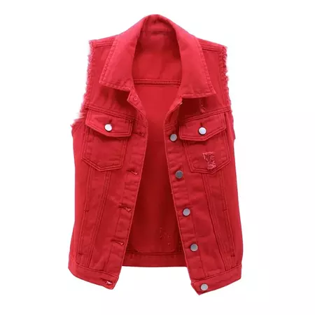 Women Autumn Solid Color Sleeveless Denim Vest Jacket Outerwear Coats Tops Red M- - Walmart.com