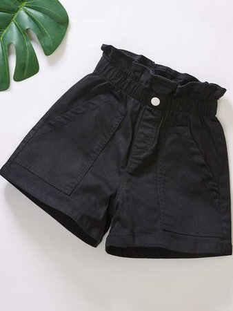 Girls Paper Bag Waist Shorts black| SHEIN USA