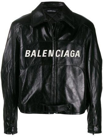 Balenciaga embroidered logo biker jacket black 594594TGS08 - Farfetch