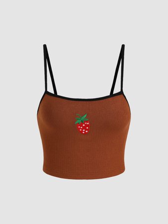 Embroidery Strawberry Cami Top - Cider