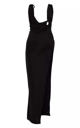 Black Ring Detail Drape Thigh Split Maxi Dress | PrettyLittleThing USA