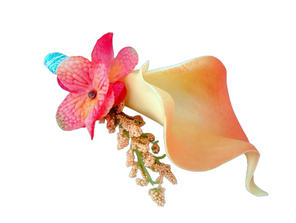 Tropical boutonniere, Coral pink turquoise calla lily Beach Wedding boutonnieres, Groom Groomsmen boutonniere