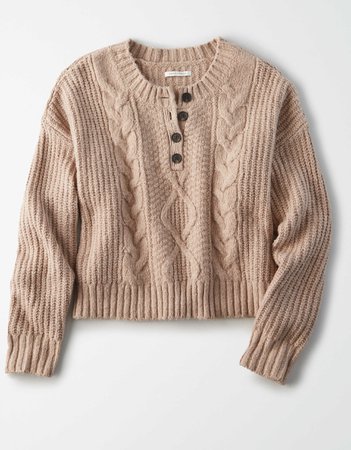 AE Cropped Henley Sweater beige