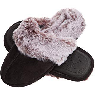 Amazon.com | CLPP'LI Womens Slip On Faux Fur Warm Winter Mules Fluffy Suede Comfy Slippers | Slippers