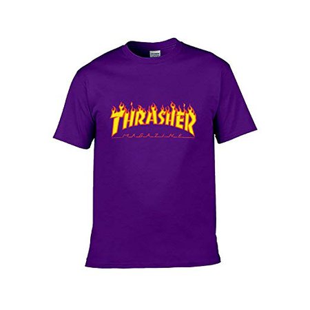 Amazon.com: Youth Thrasher T-Shirt Kids Flame Skateboard Tee, Boys-Girls Short Sleeve Purple XL: Clothing