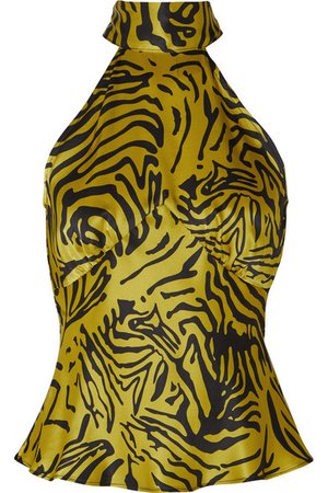 De La Vali | Vivienne tiger-print silk-satin halterneck top | NET-A-PORTER.COM