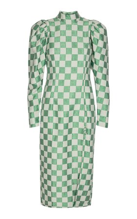 Theresa Checkered Stretch-Linen Side-Slit Dress by ROTATE | Moda Operandi