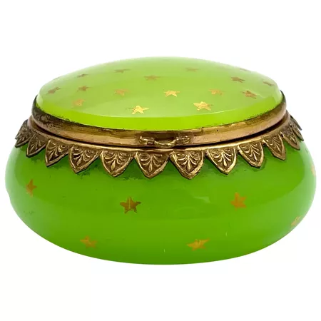 Antique French Green Opaline Glass Pill Box Decorated with Gold Stars. : Grand Tour Antiques | Ruby Lane