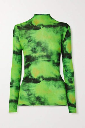 Embroidered Tie-dyed Ribbed Silk-jersey Top - Green