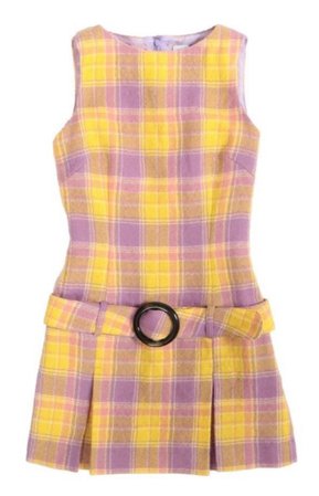 pink yellow belted 60s mini dress png
