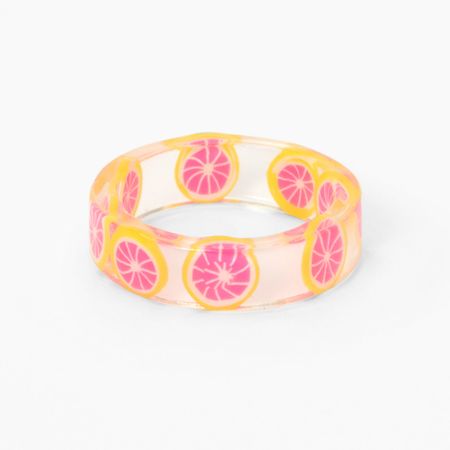 Clear Pink Grapefruit Print Resin Ring | Claire's