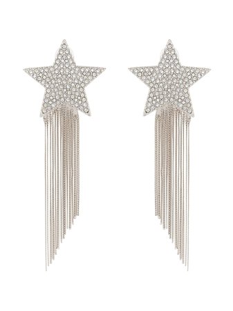 SAINT LAURENT silver metallic shooting star tassel drop earrings