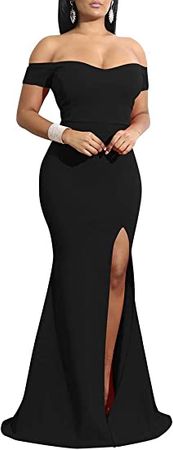 Amazon.com: YMDUCH Women's Off Shoulder High Split Long Formal Party Dress Evening Gown : Clothing, Shoes & Jewelry