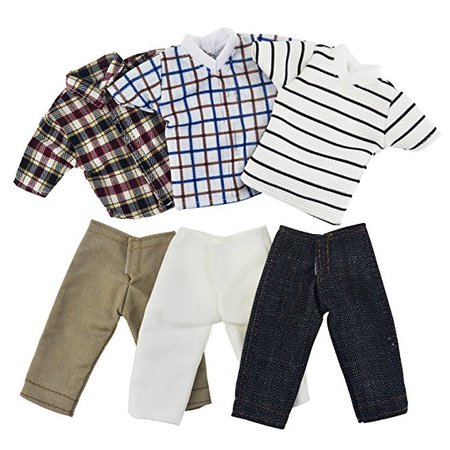 Amazon.com: 3 sets casual wear plaid clothes outfits for Ken barbie doll kids gift, handmade 3 pcs Jeans pants with 3 pcs shirts: Toys & Games