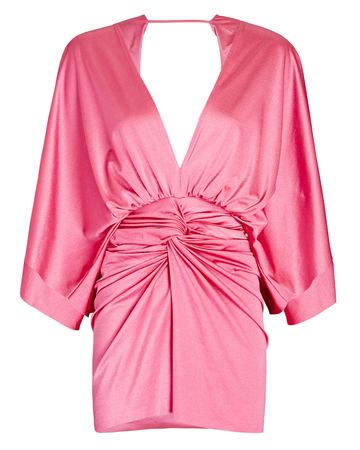Baobab Mia Ruched Satin Jersey Mini Dress in pink | INTERMIX®