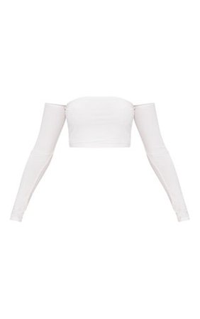 White Slinky Bardot Long Sleeve Crop Top | PrettyLittleThing