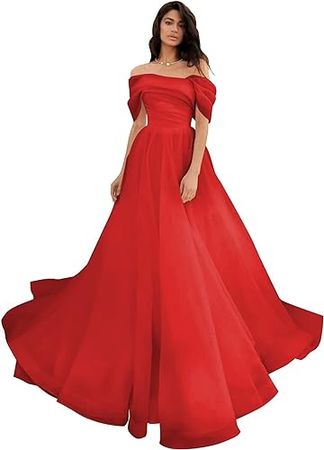 Tulle Prom Dresses Off Shoulder Long Puffy Wedding Dresses for Bride Ball Gowns for Women at Amazon Women’s Clothing store