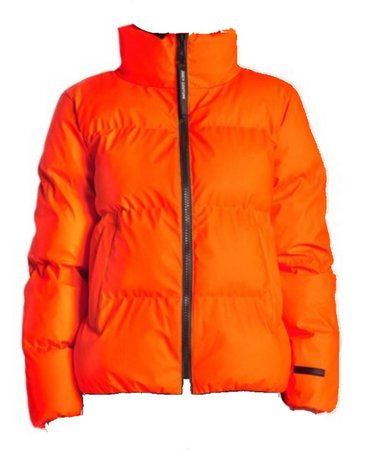 orange puffer jacket