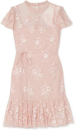 Ashley Embroidered Tulle Mini Dress - Blush