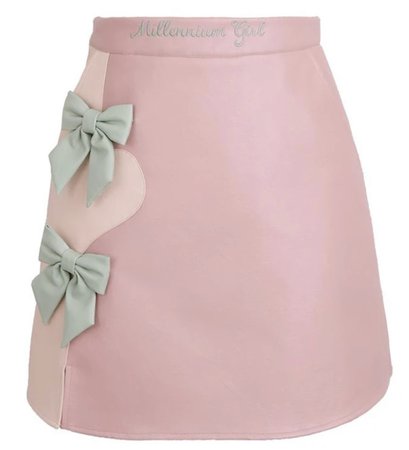 pink skirt with green bow