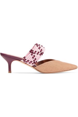 MALONE SOULIERS Maisie cord-trimmed raffia and leather mules