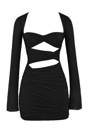 Clothing : Mini Dresses : 'Camille' Black Real Silk Cutout Mini Dress