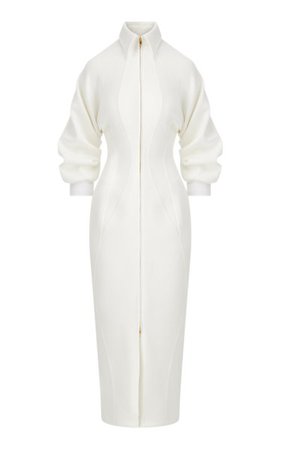 Puff-Sleeve Cady Zip-Front Midi Dress By Brandon Maxwell | Moda Operandi